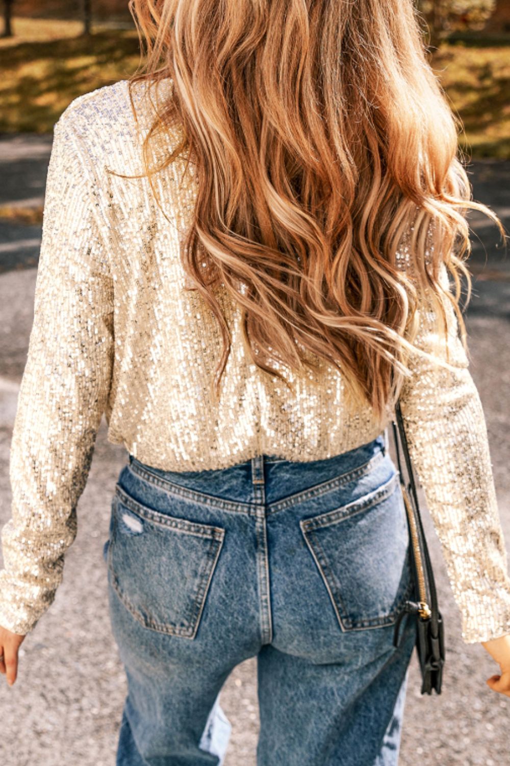 Sequin Surplice Long Sleeve Bodysuit 