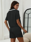 Button Down Short Sleeve Top and Shorts Lounge Set Lingerie & Nightwear