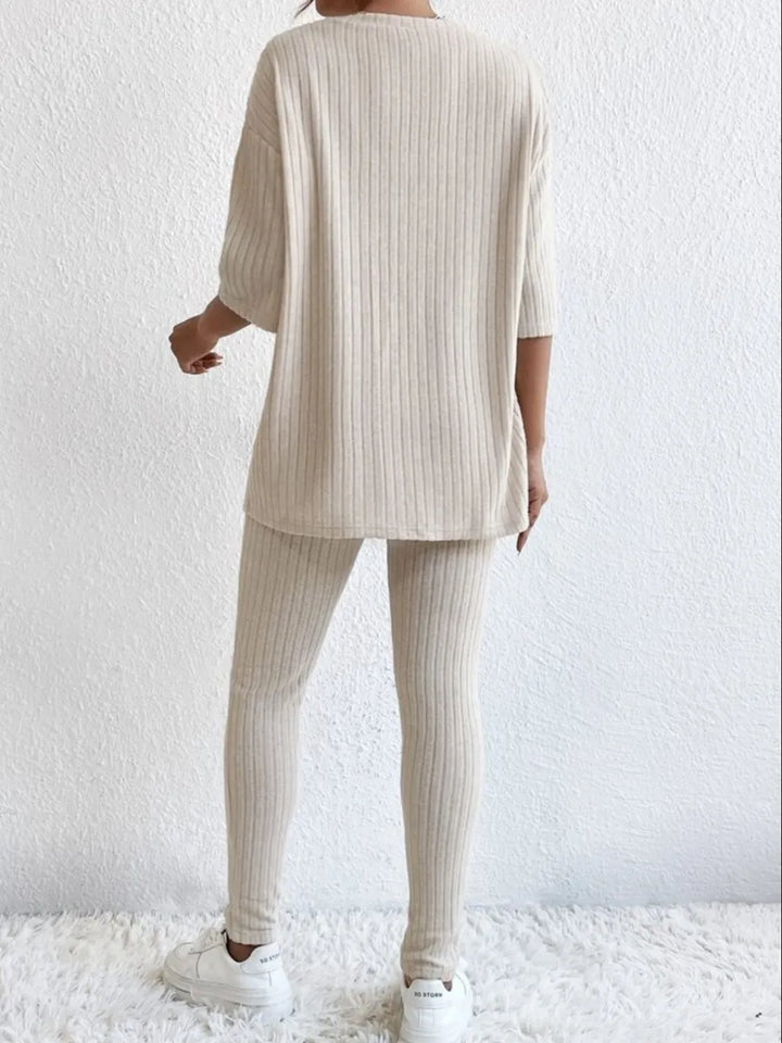 Ribbed Round Neck T-Shirt and Pants Lounge Set Lingerie & Nightwear