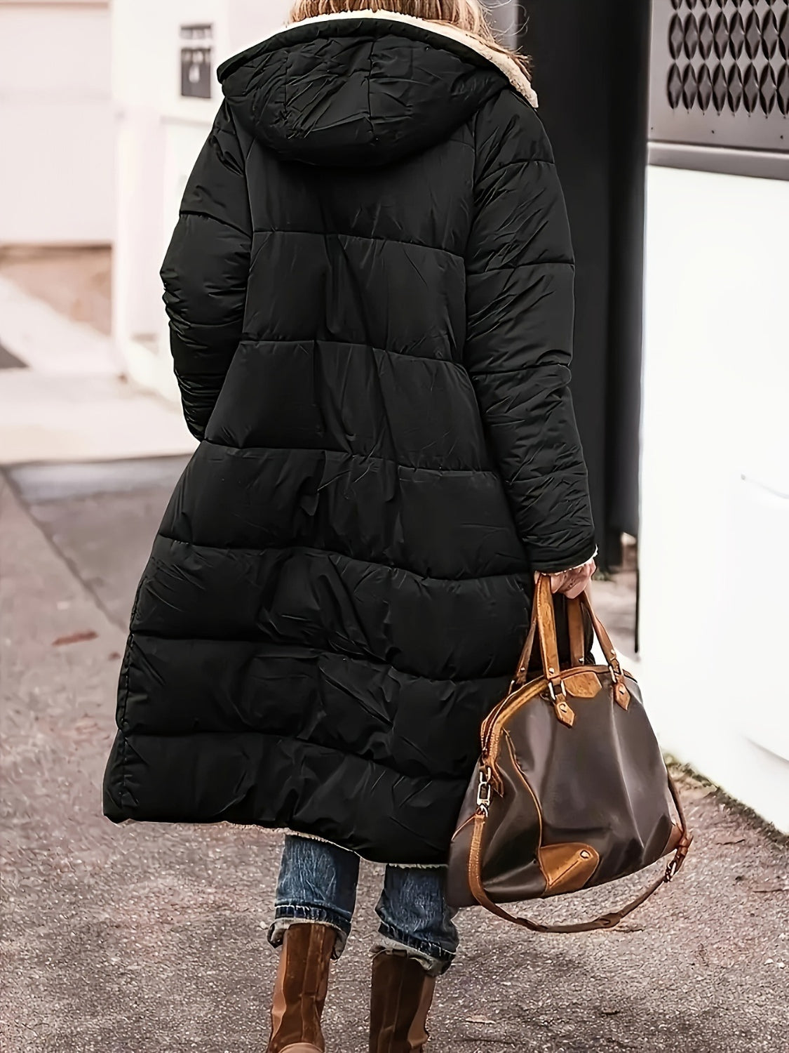 Plus Size Zip Up Sherpa Hooded Coat 