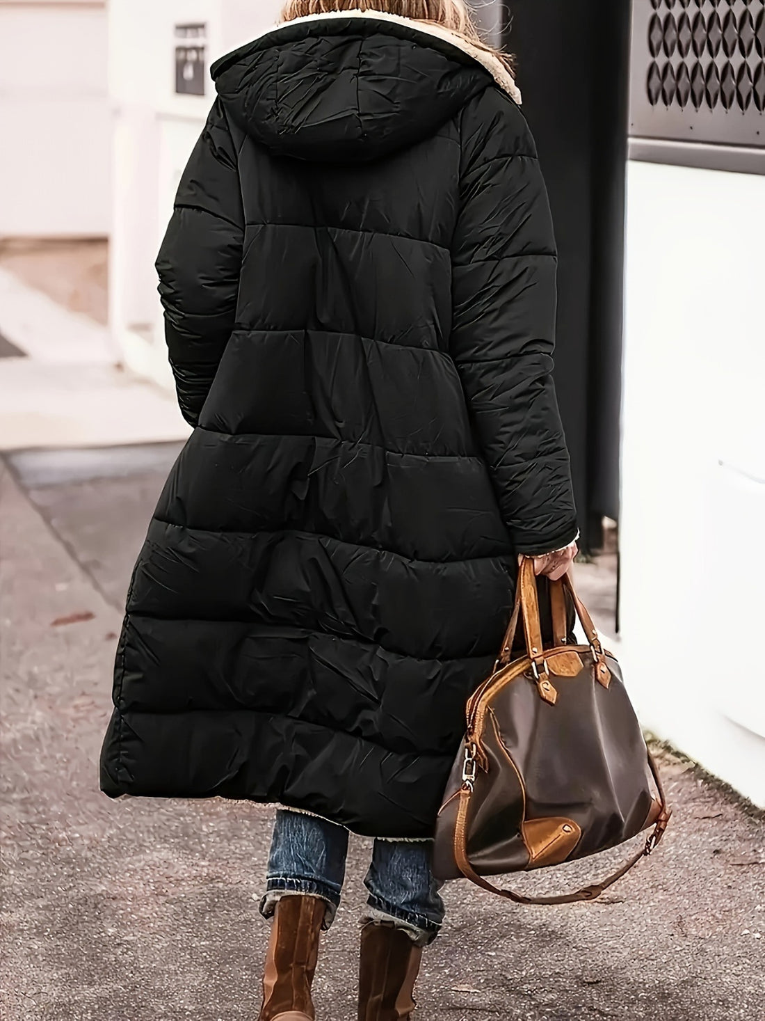 Plus Size Zip Up Sherpa Hooded Coat 
