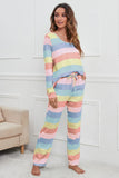 Striped Round Neck Long Sleeve Top and Drawstring Pants Lounge Set Lingerie & Nightwear