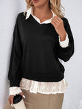 Perfee Faux Layered Contrast Long Sleeve Sweatshirt 