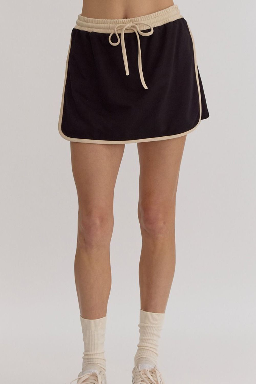 Contrast Trim Round Neck Top and Skort Set 