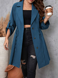 Honey Plus Size Lapel Collar Drawstring Roll-Tab Sleeve Trench Coat 