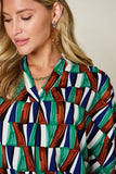 Double Take Full Size Geometric Notched Dolman Sleeve Top 