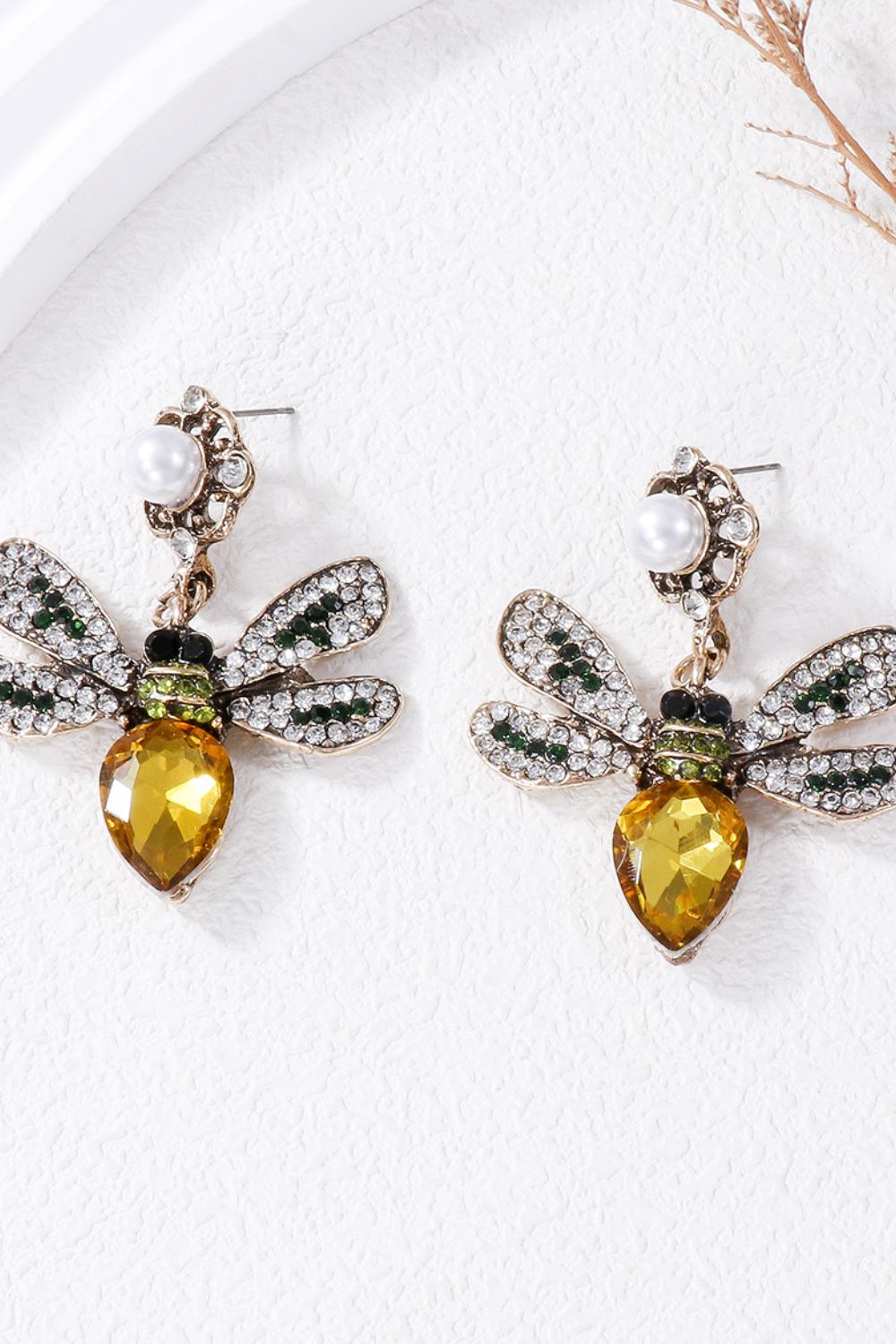 Natural Stone Bee Dangle Earrings 