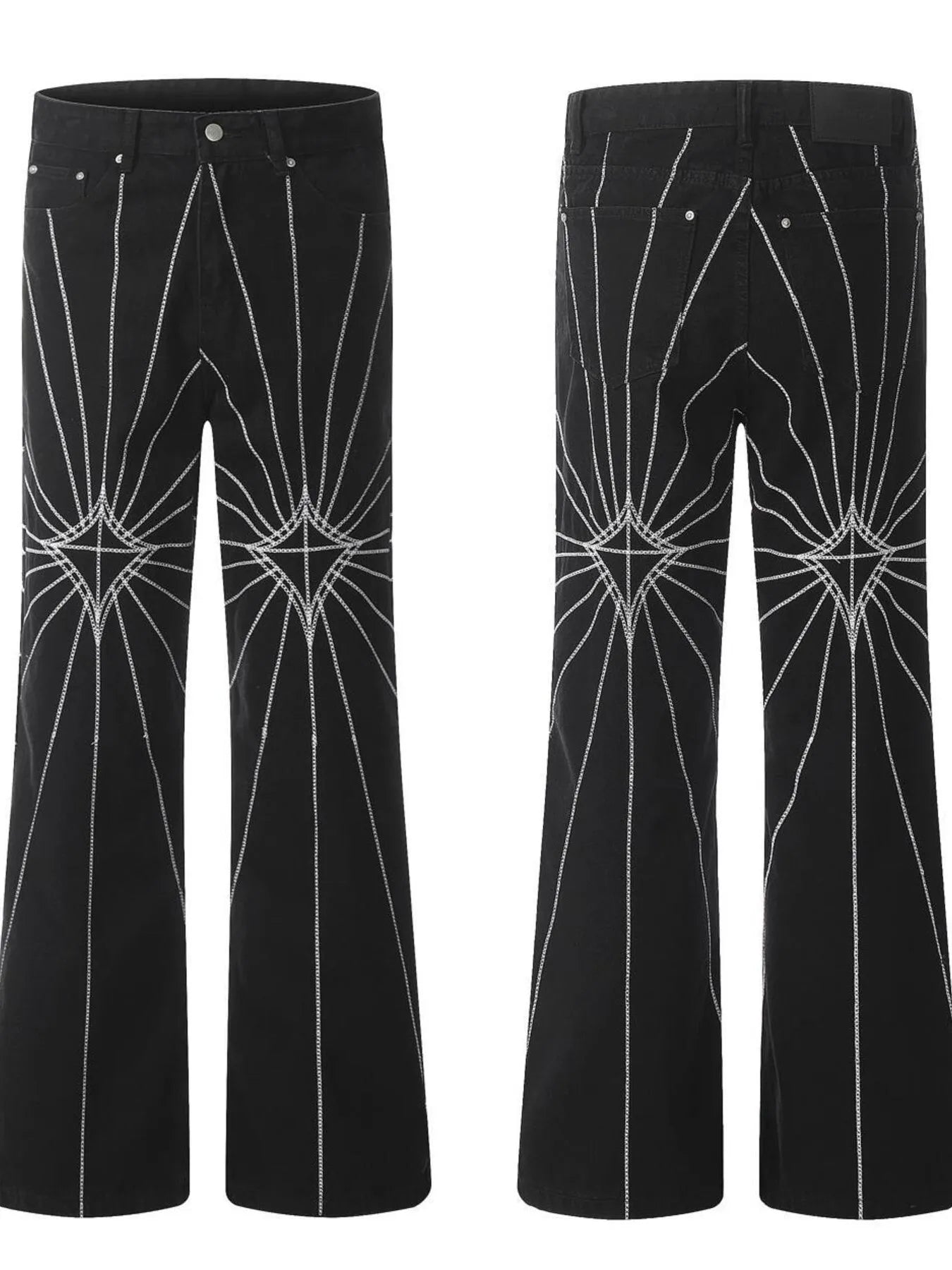 Men's Spider Web Embroidered Flared Jeans 