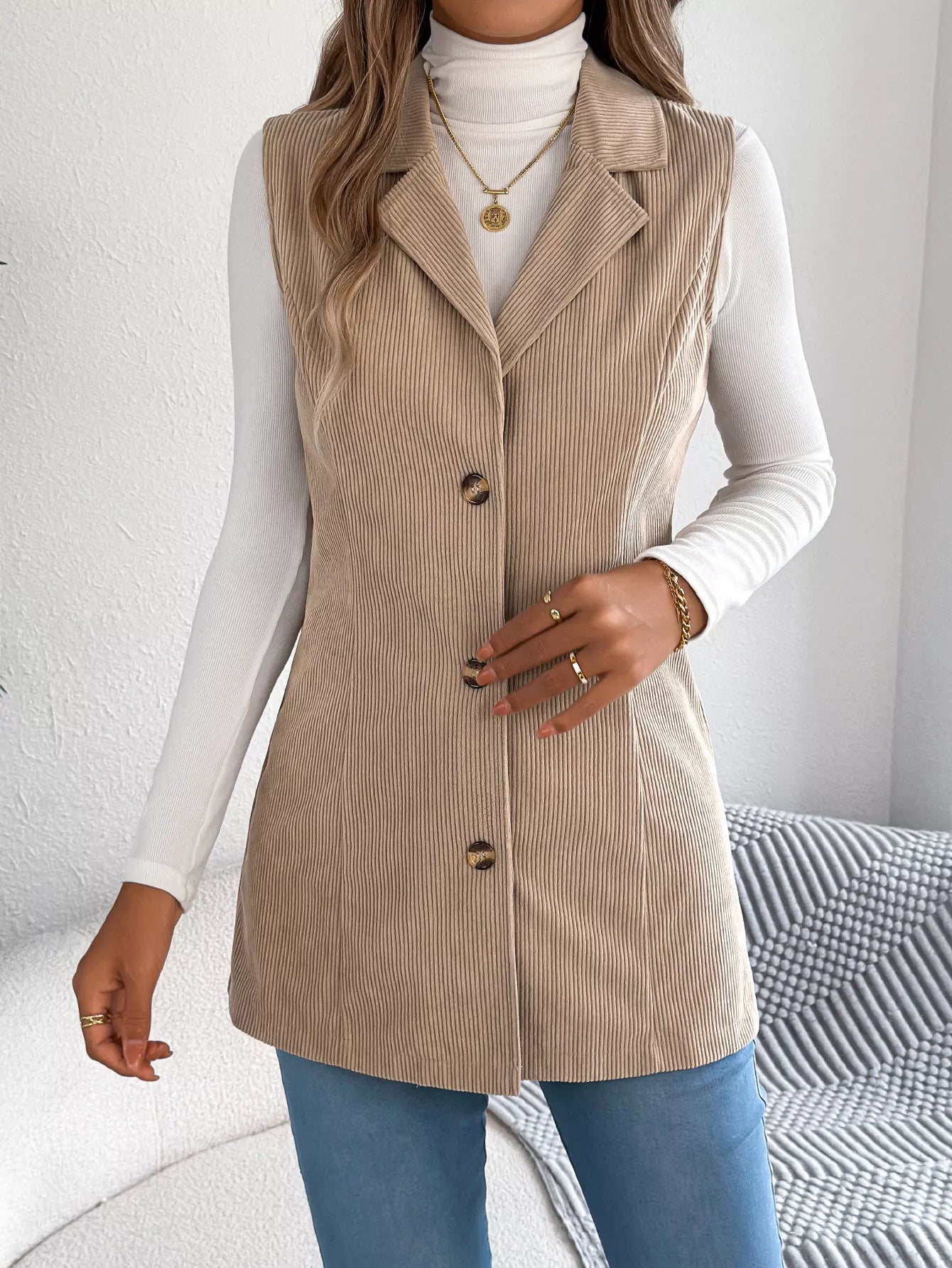 Button-Front Longline Vest Coat 