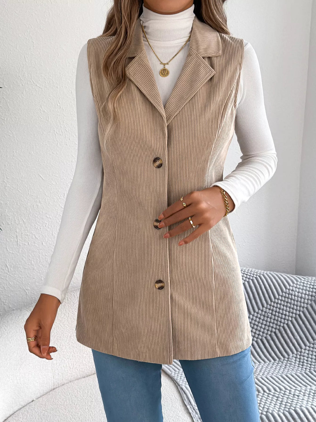 Button-Front Longline Vest Coat 