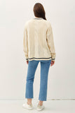 Be Cool Contrast Trim Cable-Knit V-Neck Cardigan 