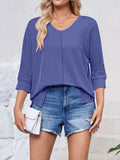 Lovelet Textured Round Neck Three-Quarter Sleeve Blouse 