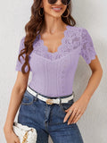 Lace Scalloped V-Neck Eyelet T-Shirt 