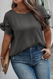 Plus Size Ruffled Round Neck Short Sleeve Blouse 