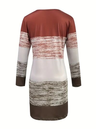Color Block Round Neck Long Sleeve Dress Dresses