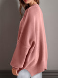 Double Take Side Slit Round Neck Long Sleeve Sweater 