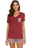 Striped Short Sleeve Top and Shorts Lounge Set Lingerie & Nightwear