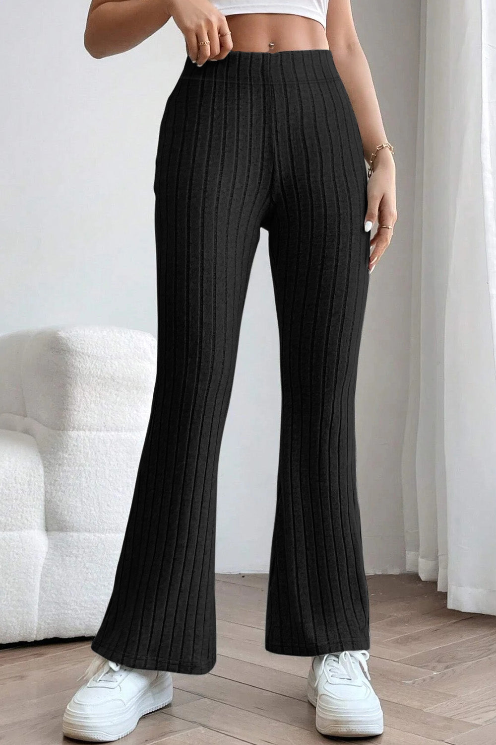 Basic Bae Full Size Ribbed High Waist Flare Pants 
