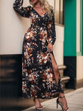 Perfee Slit Printed Surplice Long Sleeve Maxi Dress Dresses