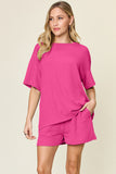 Double Take Basic style Round Neck Solid Set 