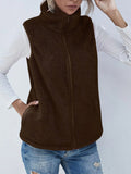 Full Size Fuzzy Zip Up Vest Coat with Pockets 