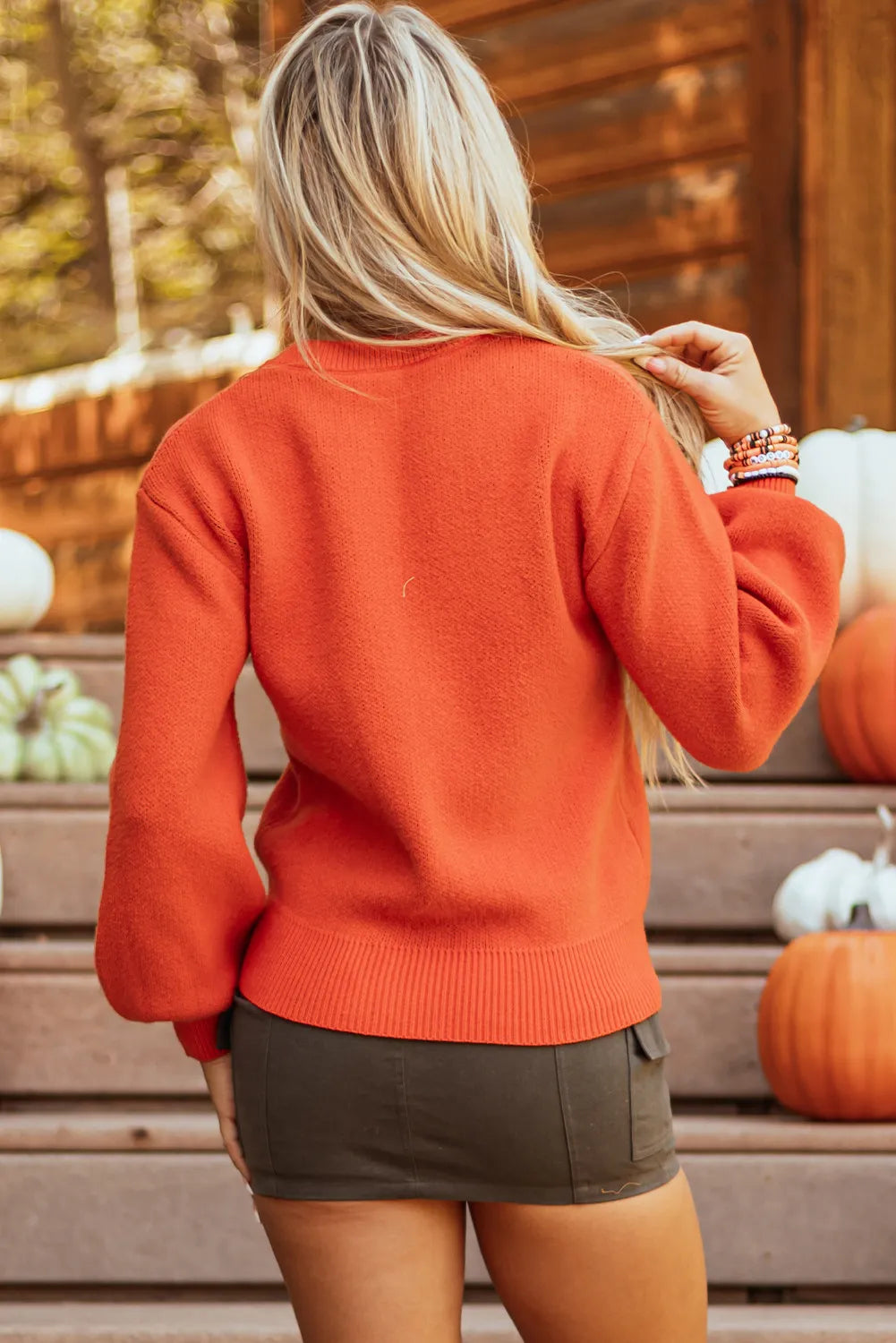 Pumpkin Pattern Round Neck Sweater 