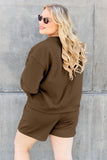 Double Take Full Size Texture Long Sleeve Top and Drawstring Shorts Set 