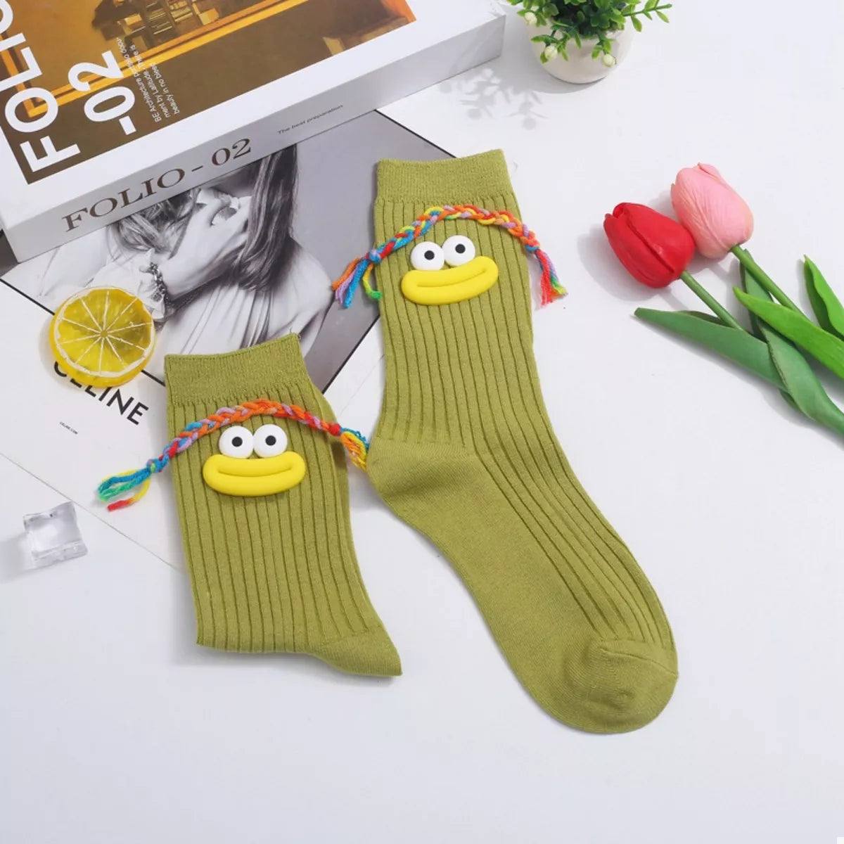 Cartoon Ribbed Knit Crew Socks Lingerie & Nightwear