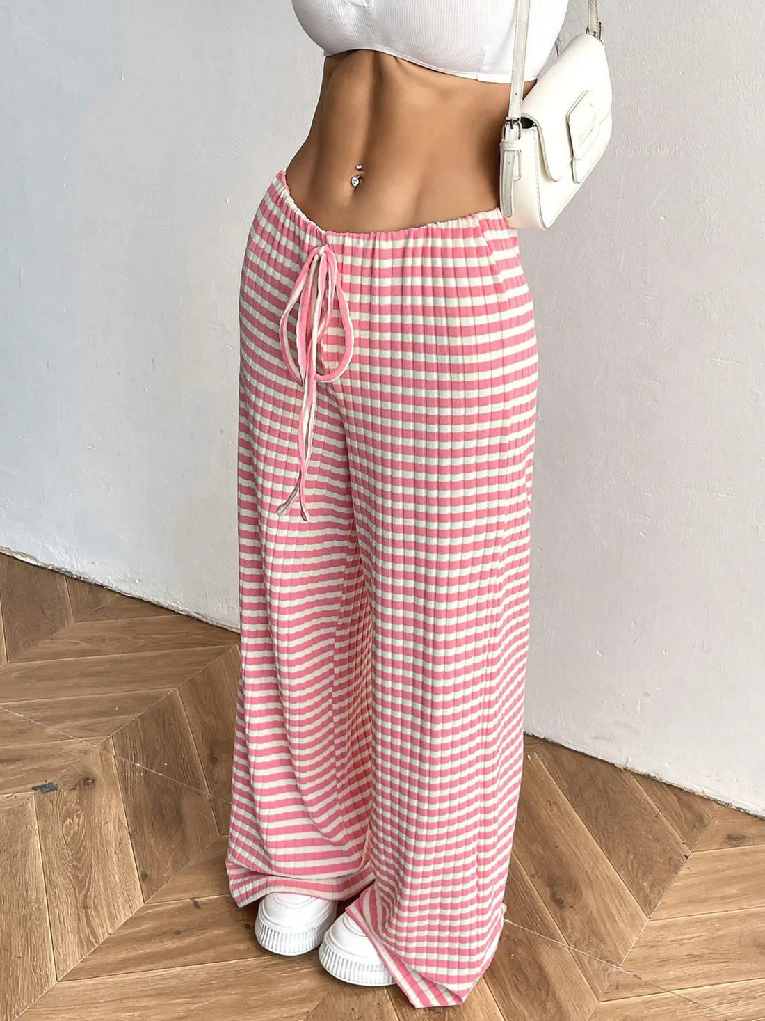 Striped Wide Leg Drawstring Pants 