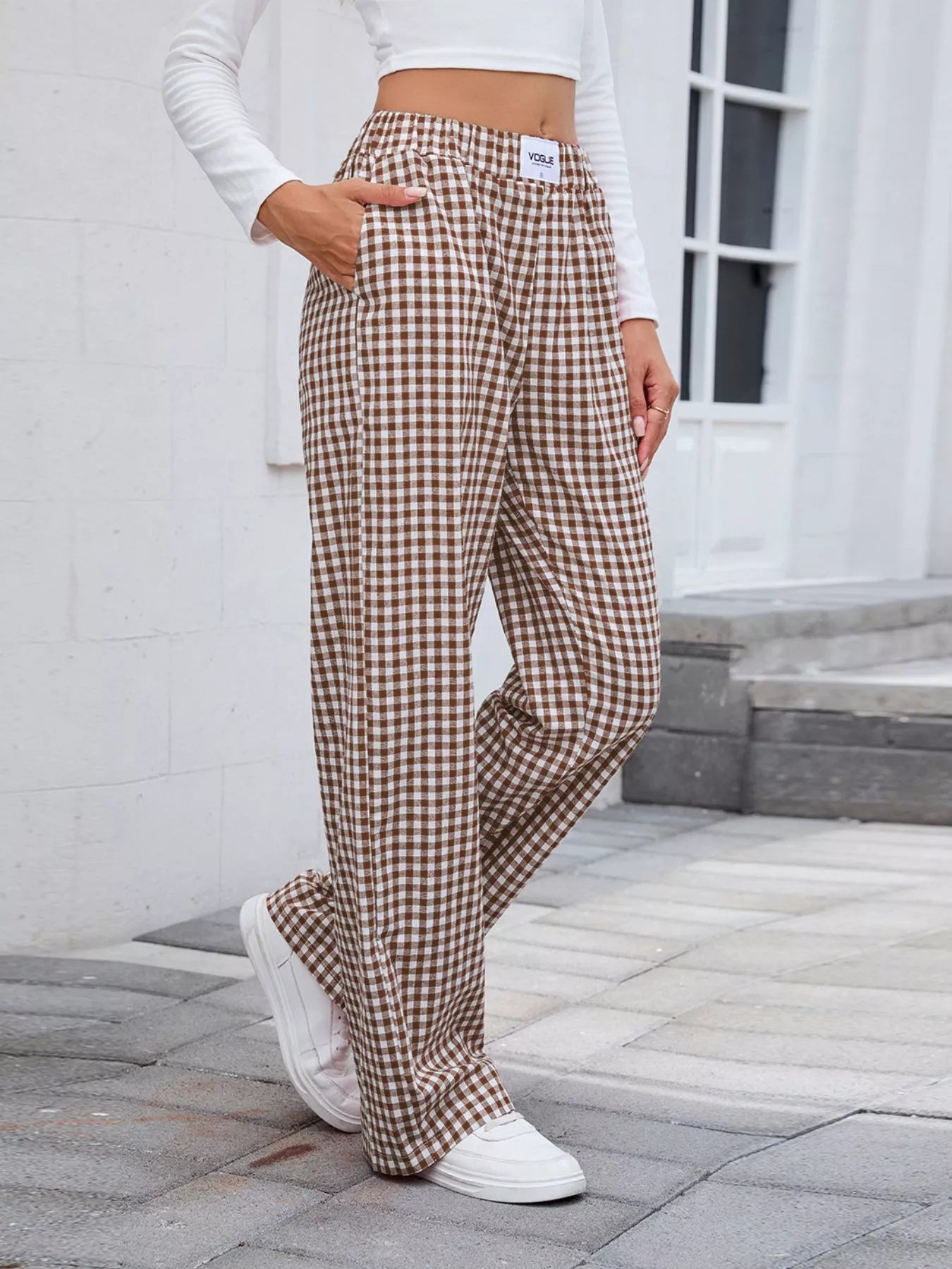 Plaid Wide Leg Casual Pants 