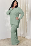 Basic Bae Full Size Ribbed High-Low Top and Wide Leg Pants Set 