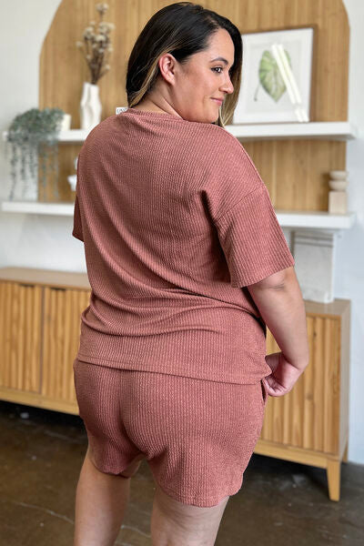 Double Take Full Size Round Neck Short Sleeve T-Shirt and Shorts Set 