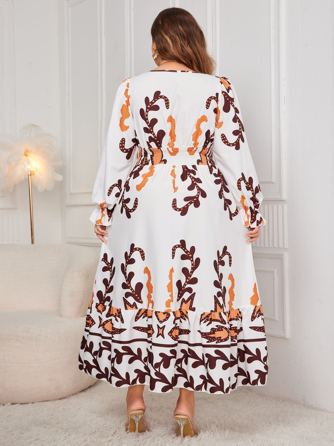 Honey Plus Size Printed Surplice Flounce Sleeve Dress 