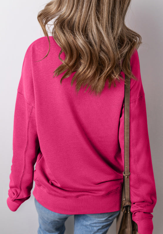 Solid Color Round Neck Long Sleeve Sweatshirt 