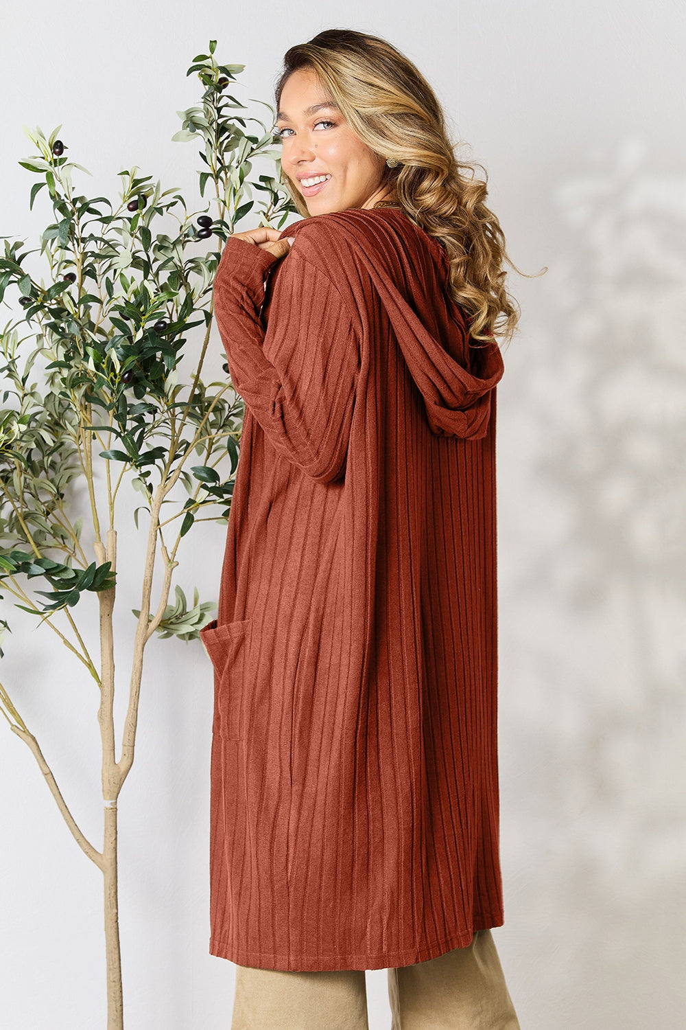 Basic Bae Full Size Hooded Sweater Cardigan 