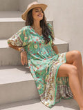 Ruched Printed Puff Sleeve Midi Dress Dresses