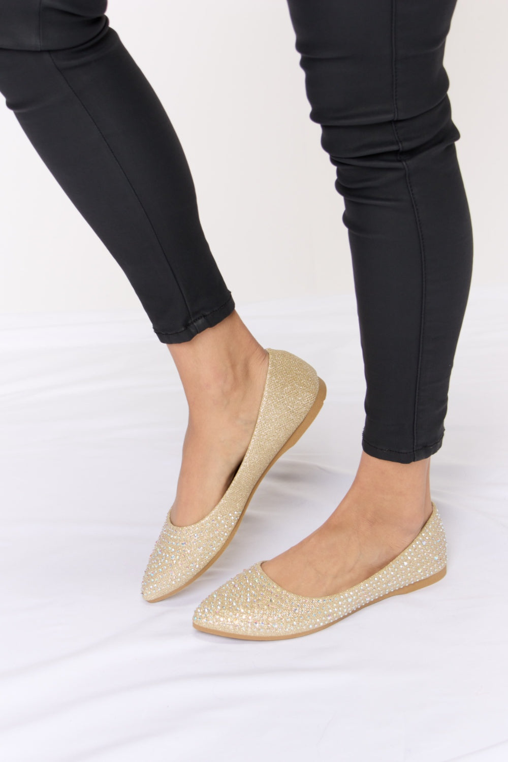 Forever Link Rhinestone Point Toe Flat Slip-Ons 