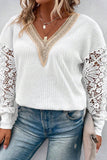 Plus Size Waffle-Knit Crochet V-Neck Blouse 