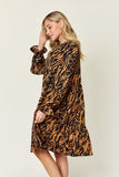 Double Take Full Size Printed Ruffle Hem Long Sleeve Dress Dresses