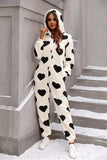 Fuzzy Heart Zip Up Hooded Lounge Jumpsuit Lingerie & Nightwear
