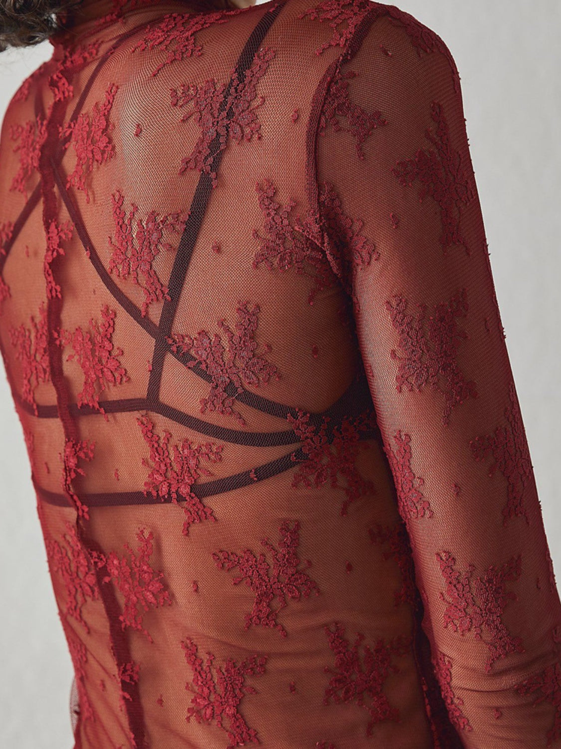 Lace Mock Neck Long Sleeve Blouse 