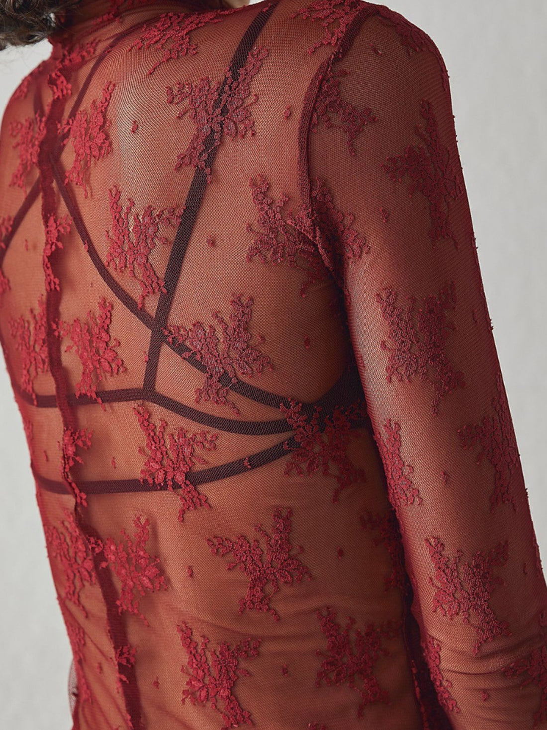 Lace Mock Neck Long Sleeve Blouse 