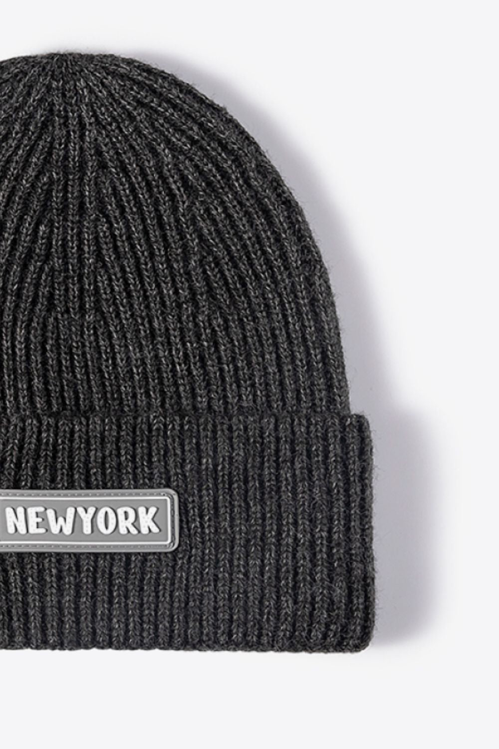 NEWYORK Patch Rib-Knit Cuffed Beanie 
