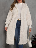 Plus Size Open Front Hooded Plush Coat 