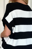 Double Take Full Size Striped V-Neck Short Sleeve Sweater 