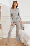 Button Up Long Sleeve Top and Pants Lounge Set Lingerie & Nightwear