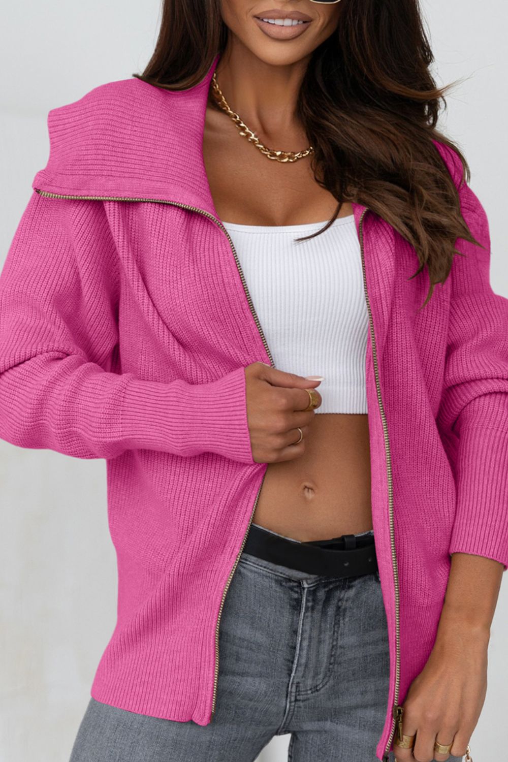 Zip Up Long Sleeve Cardigan 