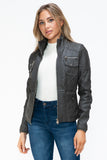 YMI Removable Faux Layered Multi-Pocket Jacket with Fuzzy Hood 