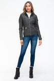 YMI Faux Layered Double-Zipper Jacket with Fuzzy Hood 