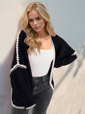 Double Take Contrast Open Front Dropped Shoulder Cardigan 